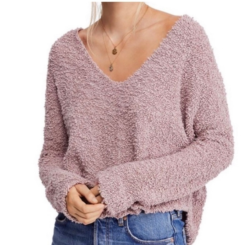 Free People Ivory/Cream Bouclé V Neck Crop Top High Low Hem Boxy Fit Size S